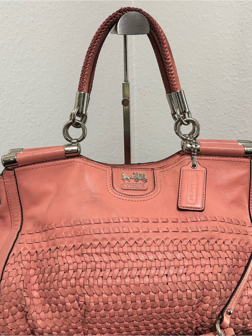 Coach Madison(Maggie) woven Leather Tote/Satchel - Coral Pink